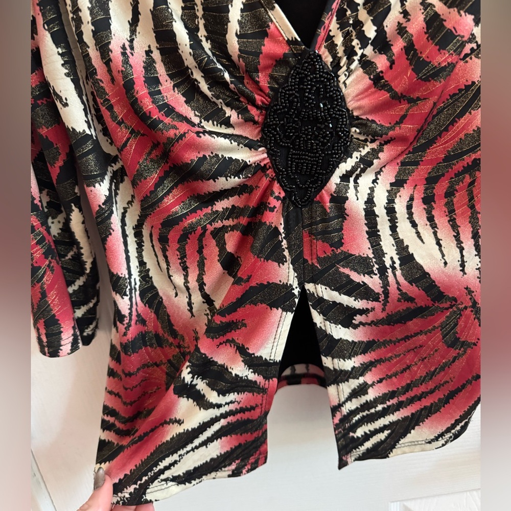 Vintage Y2K 3/4 Sleeve Animal Print Metallic Top Size Medium - Picture 2 of 6
